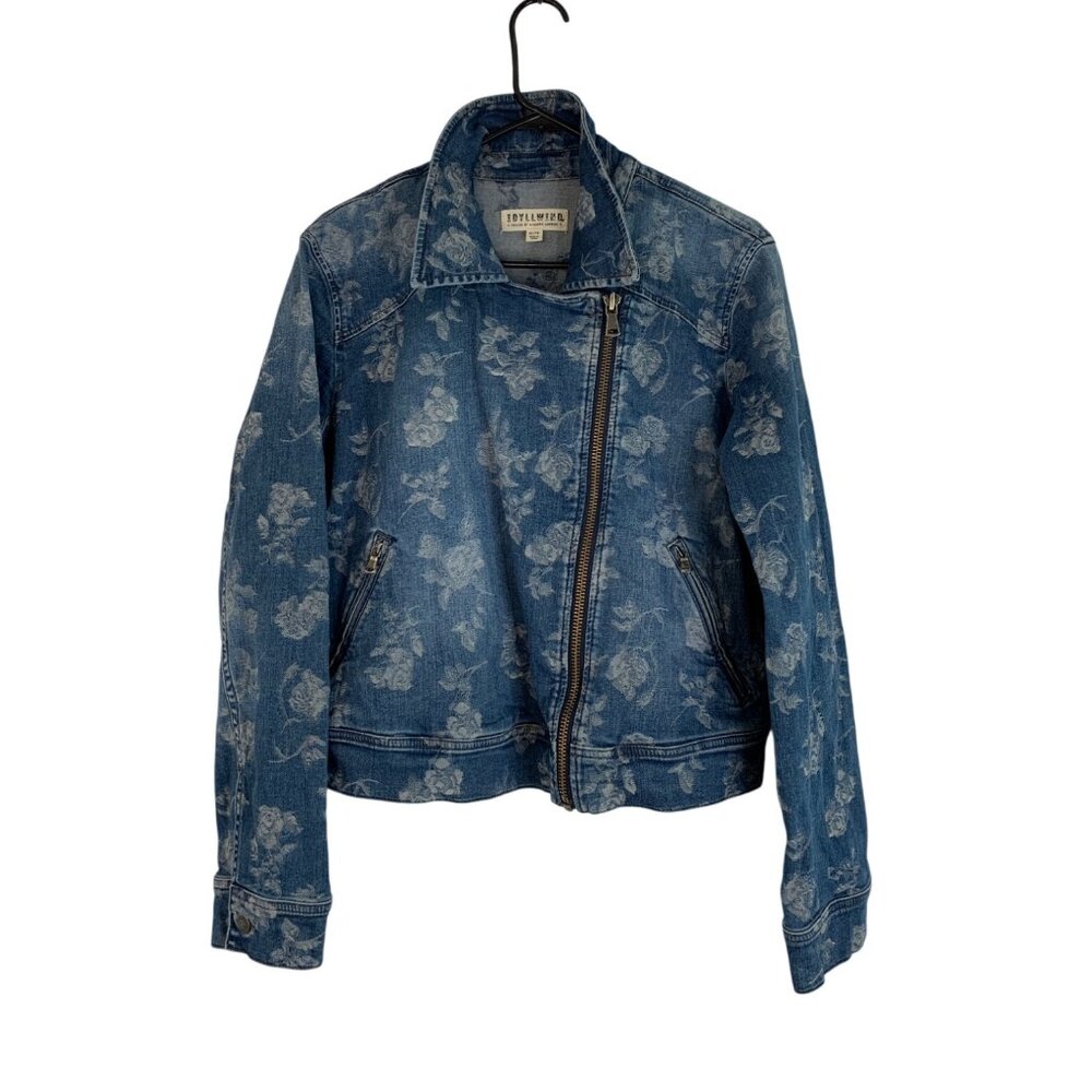 Idyllwind Miranda Lambert Floral Denim Moto Jacket XL Blue